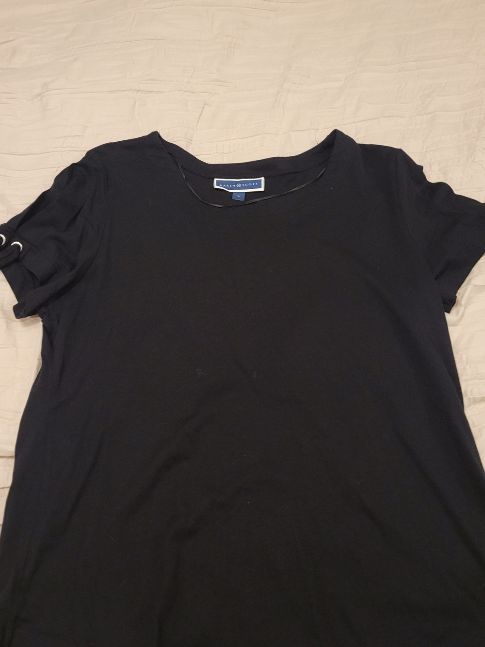 Karen Scott Black Short Sleeve Tee with Grommet Sleeve Detail